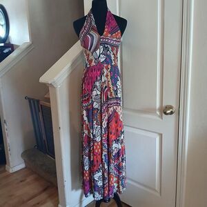 Anthropologie Maeve Cynthia Halter Maxi Dress Multicolored Geometric XS Boho